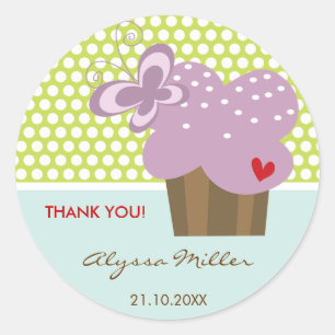 Paarse cupcake dank u verjaardagsfeestje cadeau La Ronde Sticker