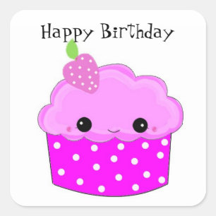 Paarse Cupcake Gelukkig Verjaardag Vierkante Sticker
