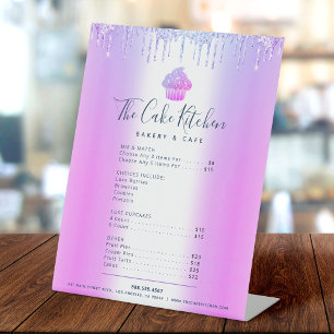 Paarse Cupcake Glitter Drip Bakkerij Menu Prijslij Reclamebord Met Voetstuk