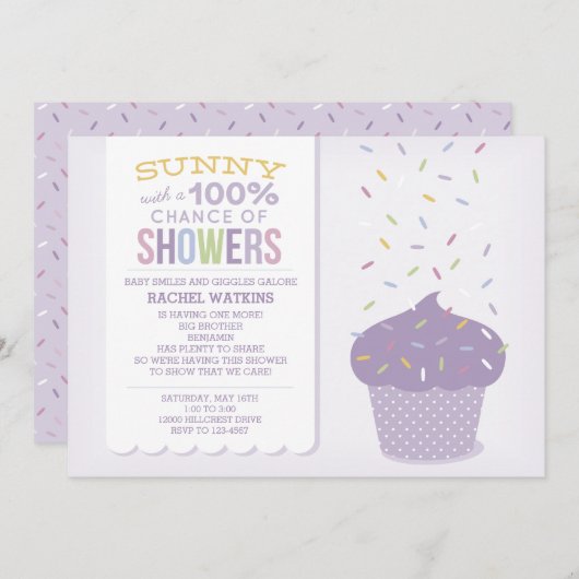  Paarse Cupcake Sprinkle Uitnodiging (Voorkant / Achterkant)