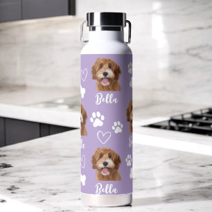 Paarse Custom Love Paw Print Hondenliefhebber Huis Waterfles