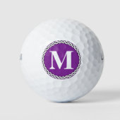 Paarse Custom Monogrammed Initiaal Rope Edge Golfballen (Voorkant)