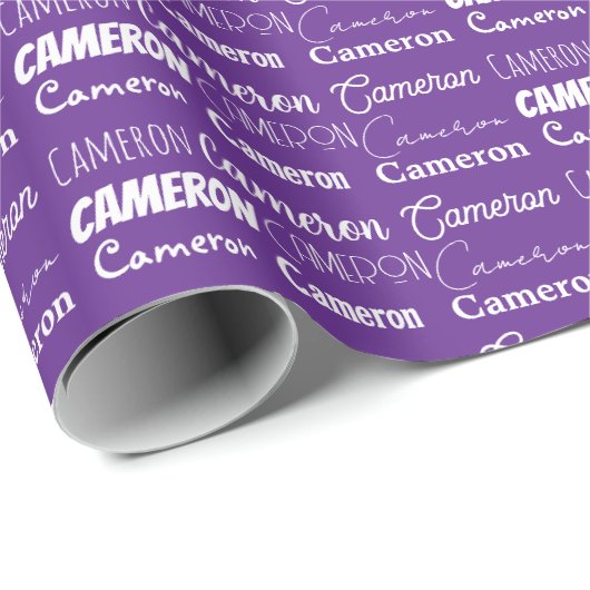 Paarse Custom Typography Collage Verjaardag Cadeaupapier (Rol Hoek)