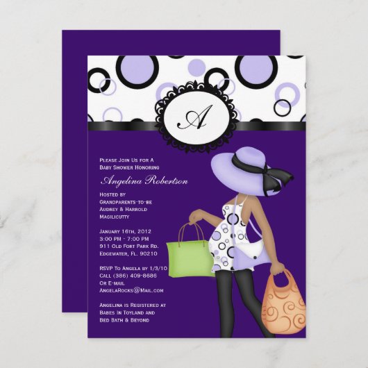 Paarse Cute Baby shower nodigt uit Kaart (Voorkant / Achterkant)