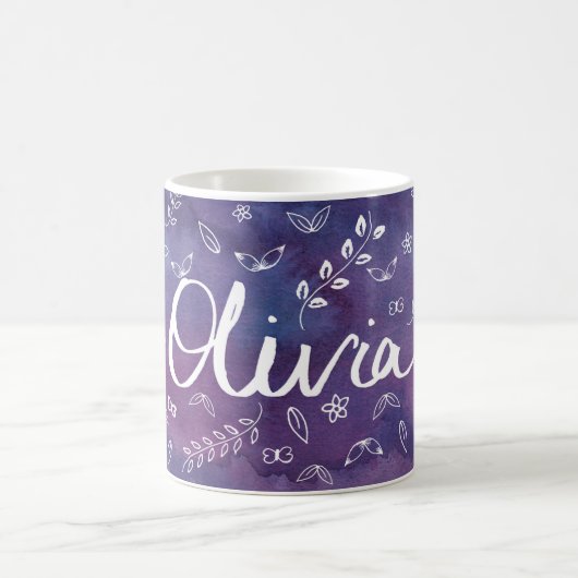 Paarse Cute Floral Name Personalized Mug Koffiemok (Center)