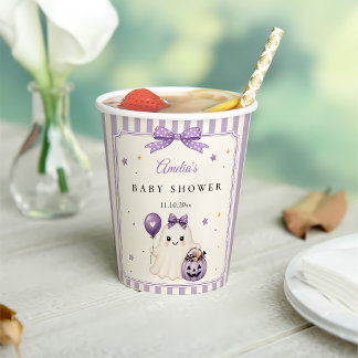 Paarse Cute Geest Halloween Baby Shower Papieren Bekers