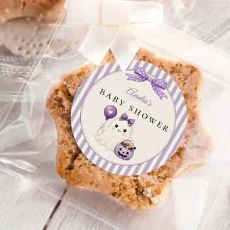 Paarse Cute Geest Halloween Baby Shower Ronde Sticker