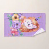 Paarse Cute Unicorn met Florals Monogram Bad Handdoek (Handdoek)