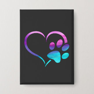 Paarse Cyaan Hond Poot Afdruk Hart  Button
