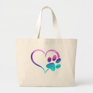 Paarse Cyaan Hond Poot Afdruk Hart Grote Tote Bag
