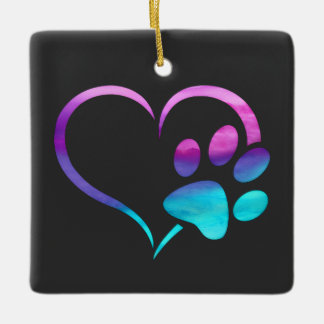 Paarse Cyaan Hond Poot Afdruk Hart Keramisch Ornament
