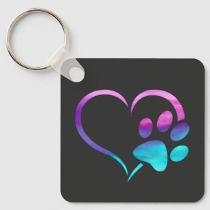 Paarse Cyaan Hond Poot Afdruk Hart Sleutelhanger