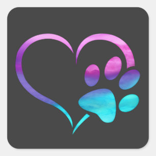 Paarse Cyaan Hond Poot Afdruk Hart Vierkante Sticker