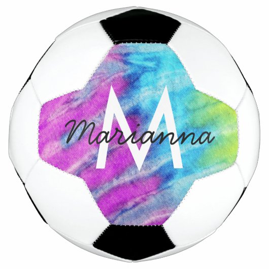 Paarse Cyaan Tie Dye Name and Initiaal Personalize Voetbal (Voorkant)