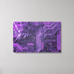 Paarse Cyber Circuit Board Tech Art Electronics Canvas Afdruk
