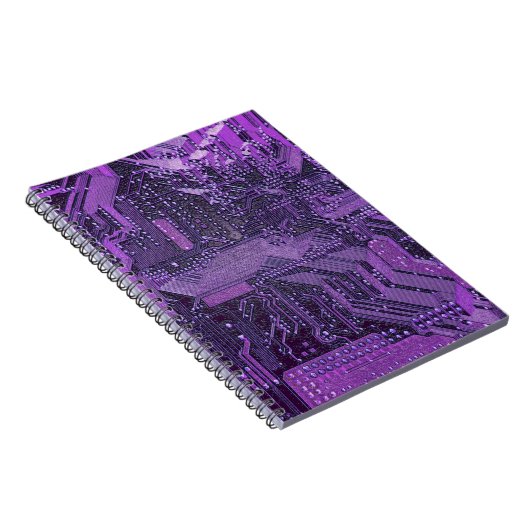 Paarse Cyber Circuit Board Tech Art Electronics Notitieboek (Rechterzijde)