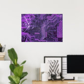 Paarse Cyber Circuit Board Tech Electronics Poster (Thuiskantoor)