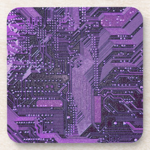 Paarse Cyberprintplaat Tech Kunst Elektronica Bier Onderzetter