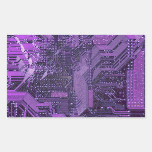 Paarse Cyberprintplaat Tech Kunst Elektronica Rechthoekige Sticker