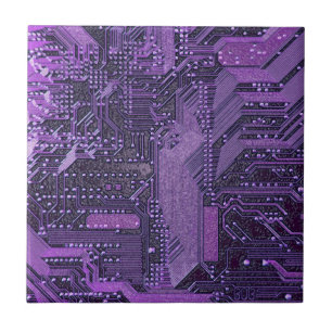 Paarse Cyberprintplaat Tech Kunst Elektronica Tegeltje