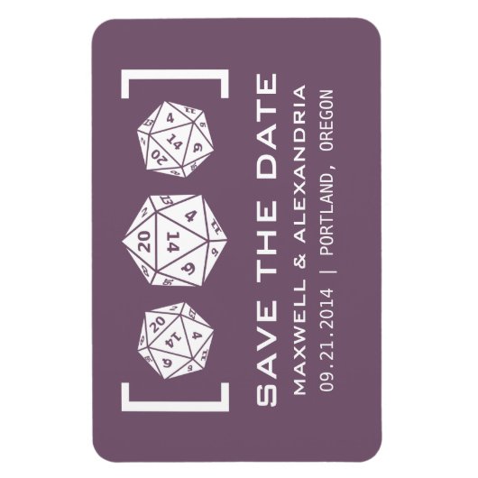 Paarse D20-desktopgamer bespaart de datum magneet (Verticaal)