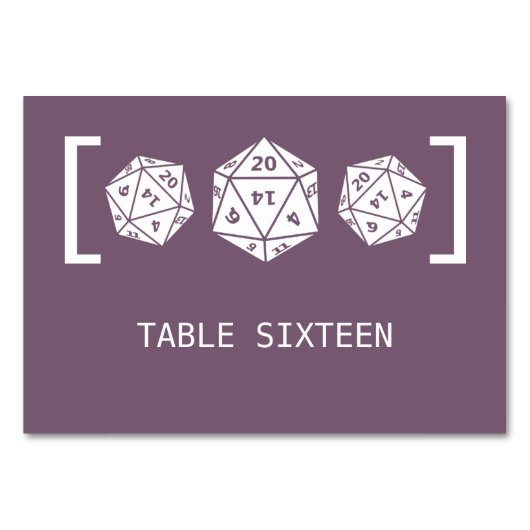 Paarse D20 Dice Gamer Wedding Table Kaart (Voorkant)
