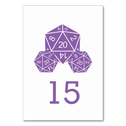 Paarse D20 Dice Wedding Table Kaart (Voorkant)