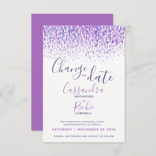 Paarse dabs waterverf Verander de datum bruiloft Save The Date (Voorkant / Achterkant)