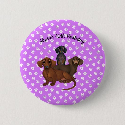 Paarse Dachshund Button Pin (Voorkant)