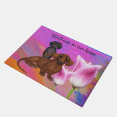 Paarse Dachshund Springtime-deurmat Deurmat (Schuin)