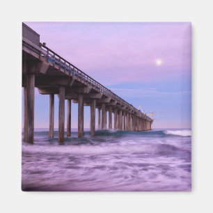 Paarse dageraad boven pier, Californië Magneet
