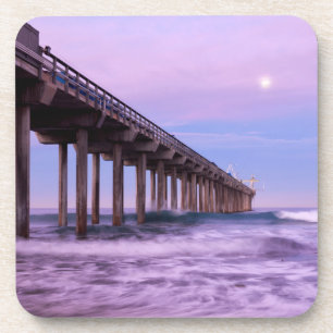Paarse dageraad boven pier, Californië Onderzetter