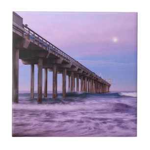 Paarse dageraad boven pier, Californië Tegeltje