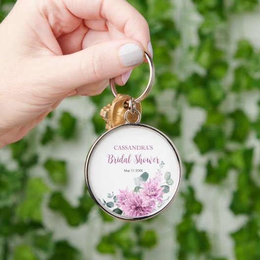 Paarse Dahlia Eucalyptus Groene Bruiloft Sleutelhanger (Hand)