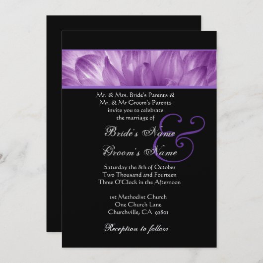 Paarse Dahlia Petals Bruiloft Metallic Papier Kaart (Voorkant / Achterkant)