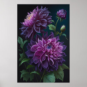 Paarse Dahlias Flower Art Print Poster
