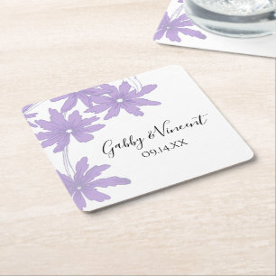 Paarse Daisies Wedding Square Paper Onderzetter
