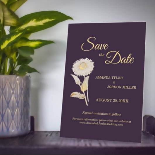 Paarse Daisy Antiek bruiloft bespaart de datum Save The Date