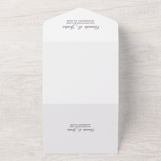 Paarse Daisy Antiek bruiloft in één uitnodiging (Buitenkant)