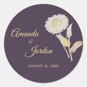 Paarse Daisy Antiek Wedding Stickers