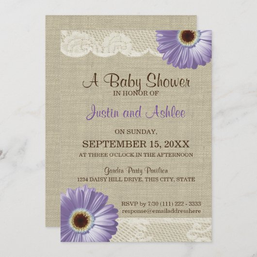 Paarse Daisy-Baby shower Kaart (Voorkant / Achterkant)