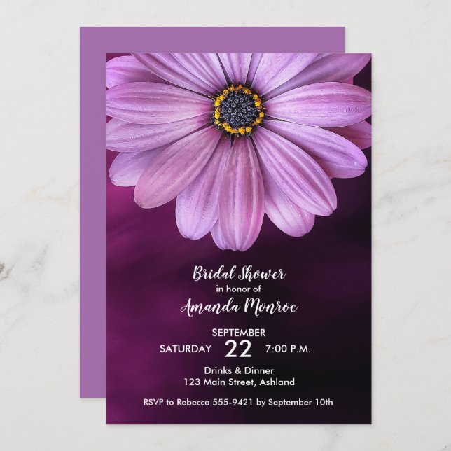Paarse Daisy Bridal Shower Invitations (Voorkant / Achterkant)