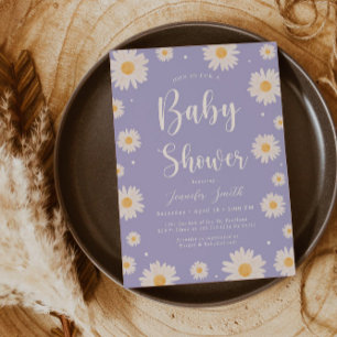 Paarse Daisy Floral Meisje Baby shower Uitnodiging