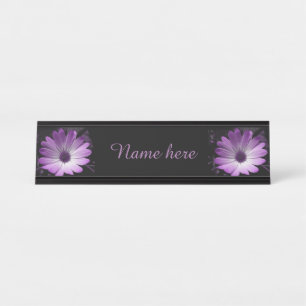 Paarse Daisy Flower Custom Desk Sign Bureau Naambordje