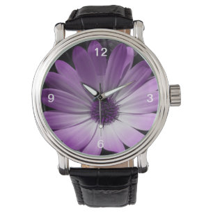 Paarse Daisy Flower  Watch met Nummers Horloge