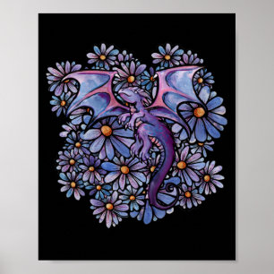 Paarse Daisy Flowers Dragon Poster