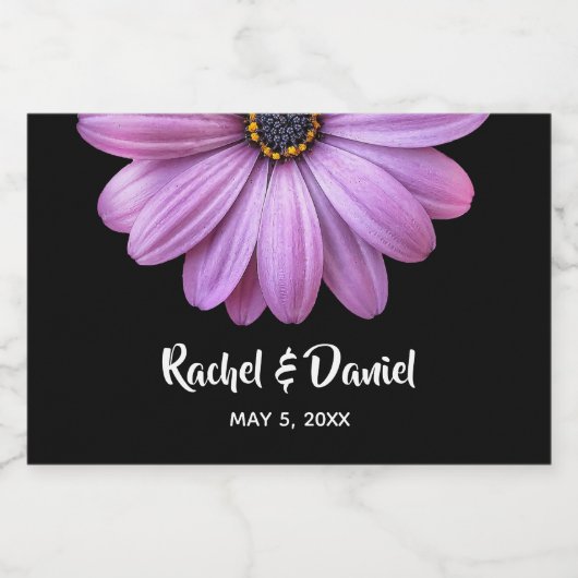 Paarse Daisy op Black Mini Sparkling Wijnetiket (Enkel label)