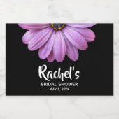 Paarse Daisy over Black Vrijgezellenfeest Mini Sparkling Wijnetiket (Enkel label)