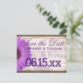 Paarse Daisy Rustic Wood Sparen de Briefkaarten va (Staand voorkant)