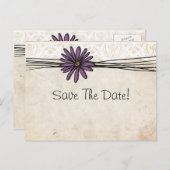 Paarse Daisy Sla de datum op Aankondigingskaart (Voorkant / Achterkant)